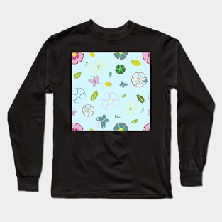 Garden flowers on blue Long Sleeve T-Shirt